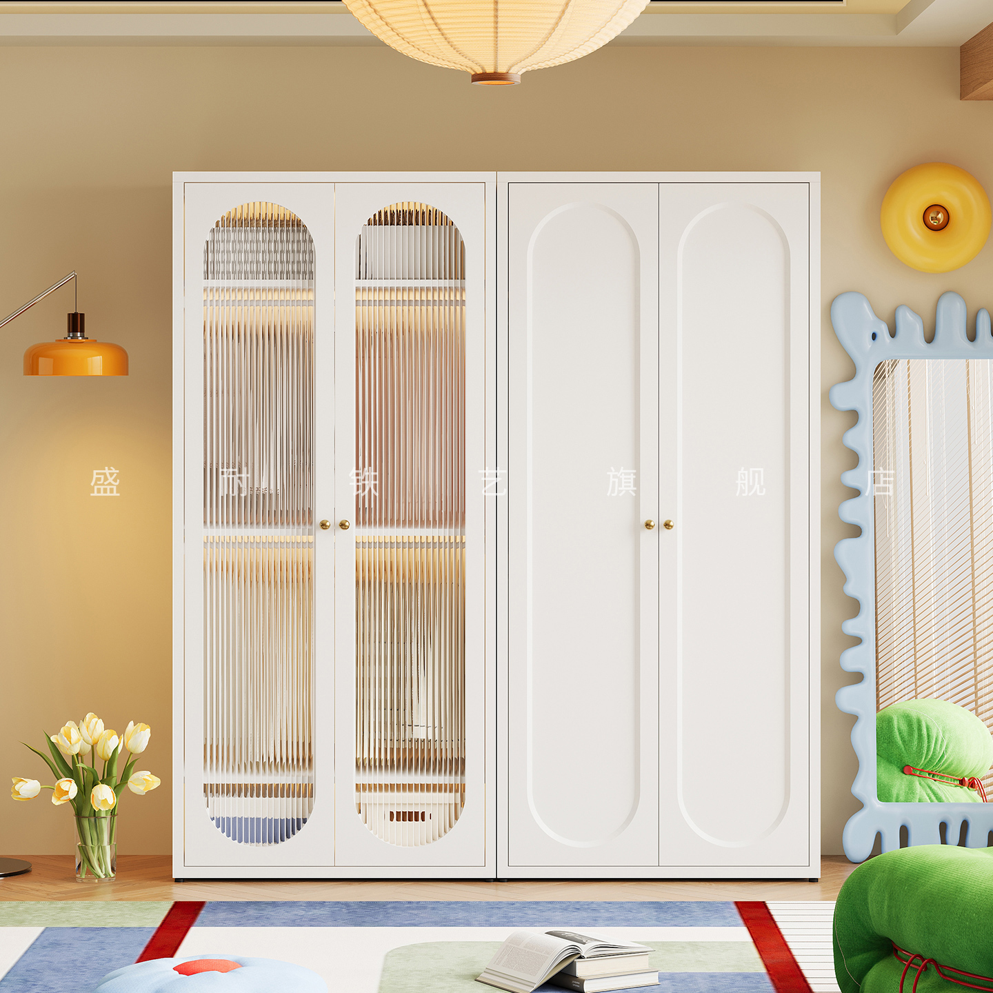 盛耐家用卧室现代简约衣柜带玻璃