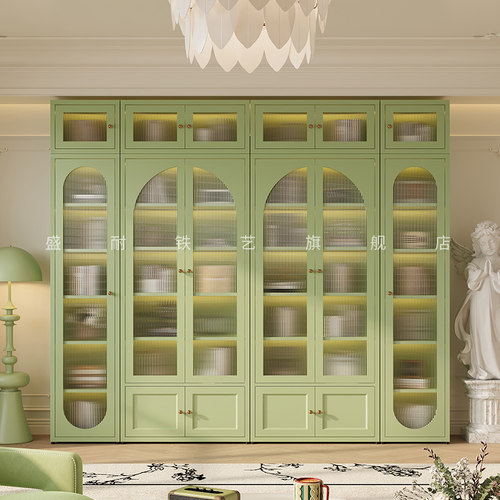 盛耐铁艺书柜法式奶油风带门防尘