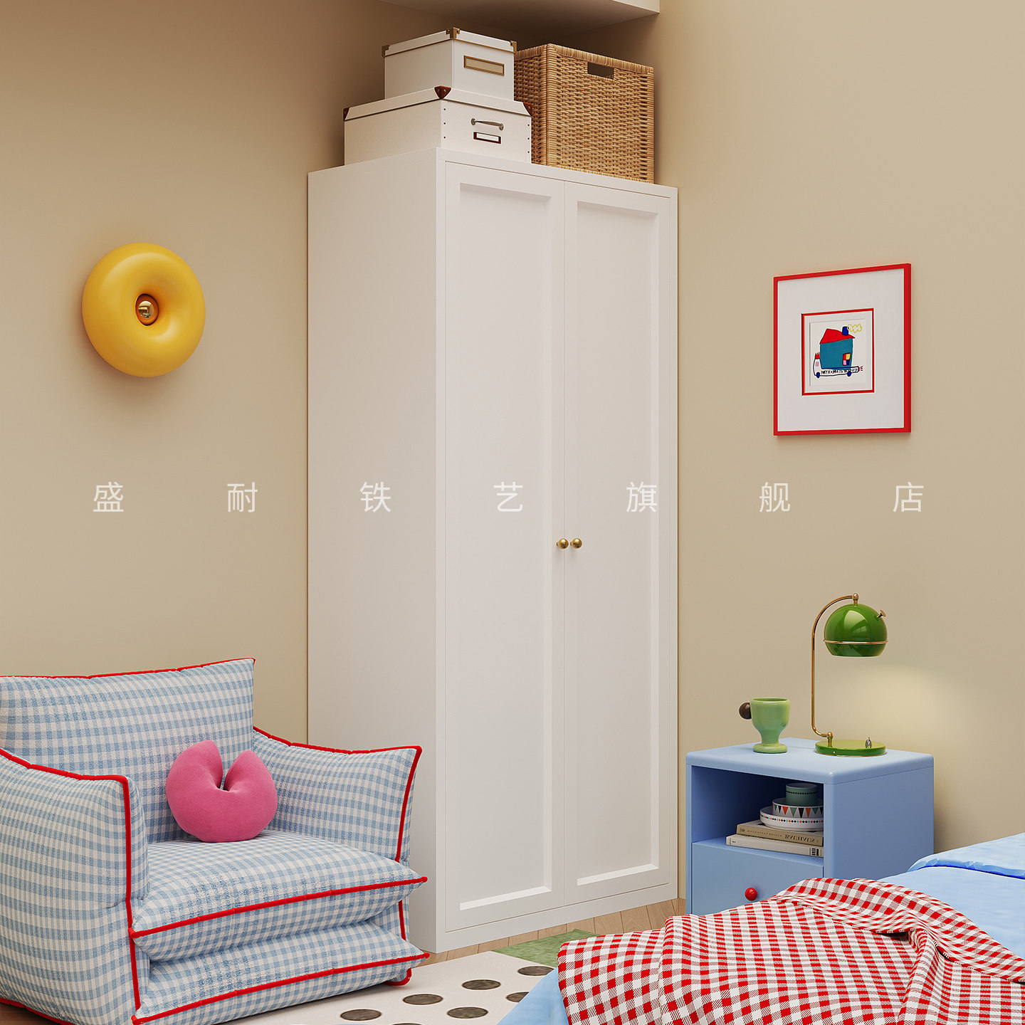 简易家用衣柜卧室靠墙一体挂衣柜小户型省空间成品铁皮收纳储物柜