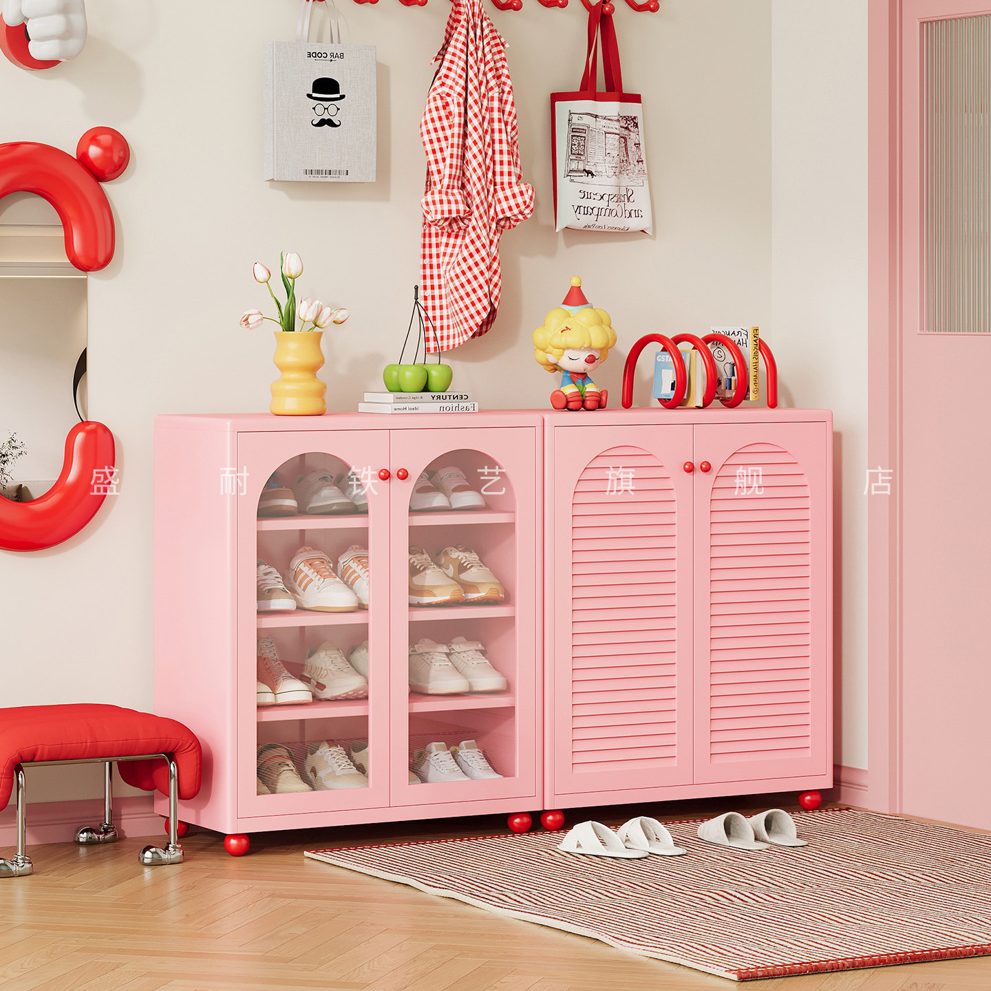 小户型门外走廊用钢制鞋柜落地多层防尘鞋架入户玄关大容量收纳柜