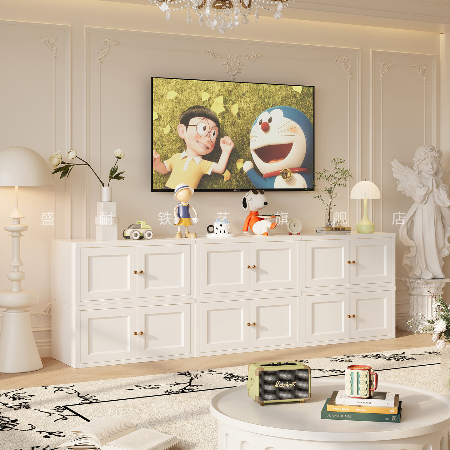 2026新款电视柜客厅家用奶油风组合落地柜收纳储物柜铁艺置物柜子
