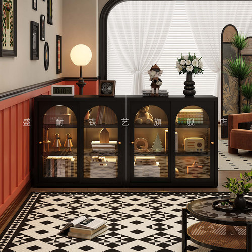 复古铁艺书架客厅落地书柜