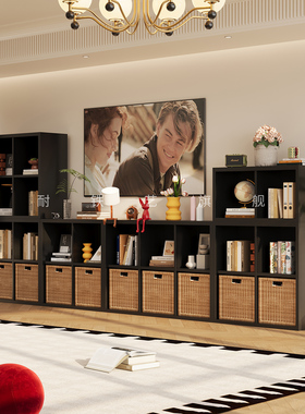 钢制书架落地黑色复古风自由组合客厅储物电视柜格子柜书柜置物柜