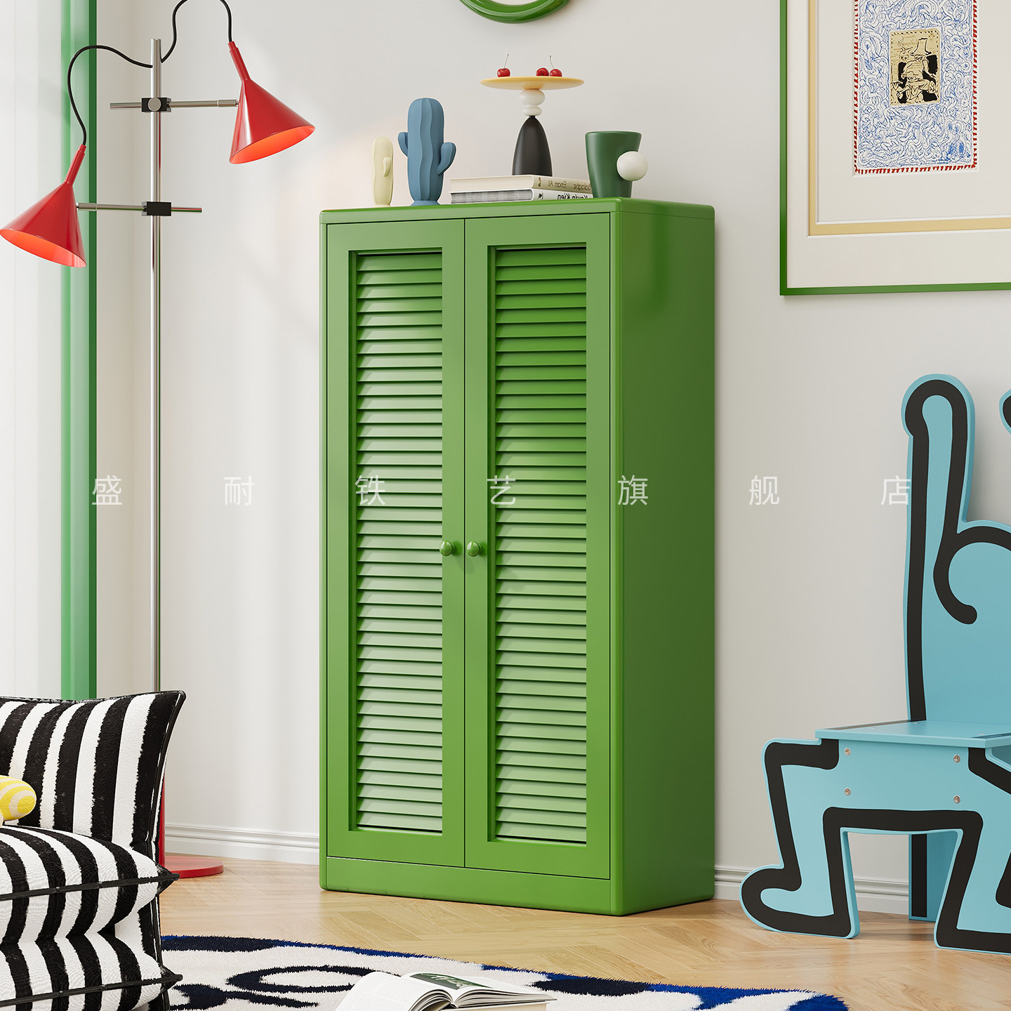 包豪斯中古风书柜新款客厅带门防尘落地铁艺书架金属家用收纳柜子
