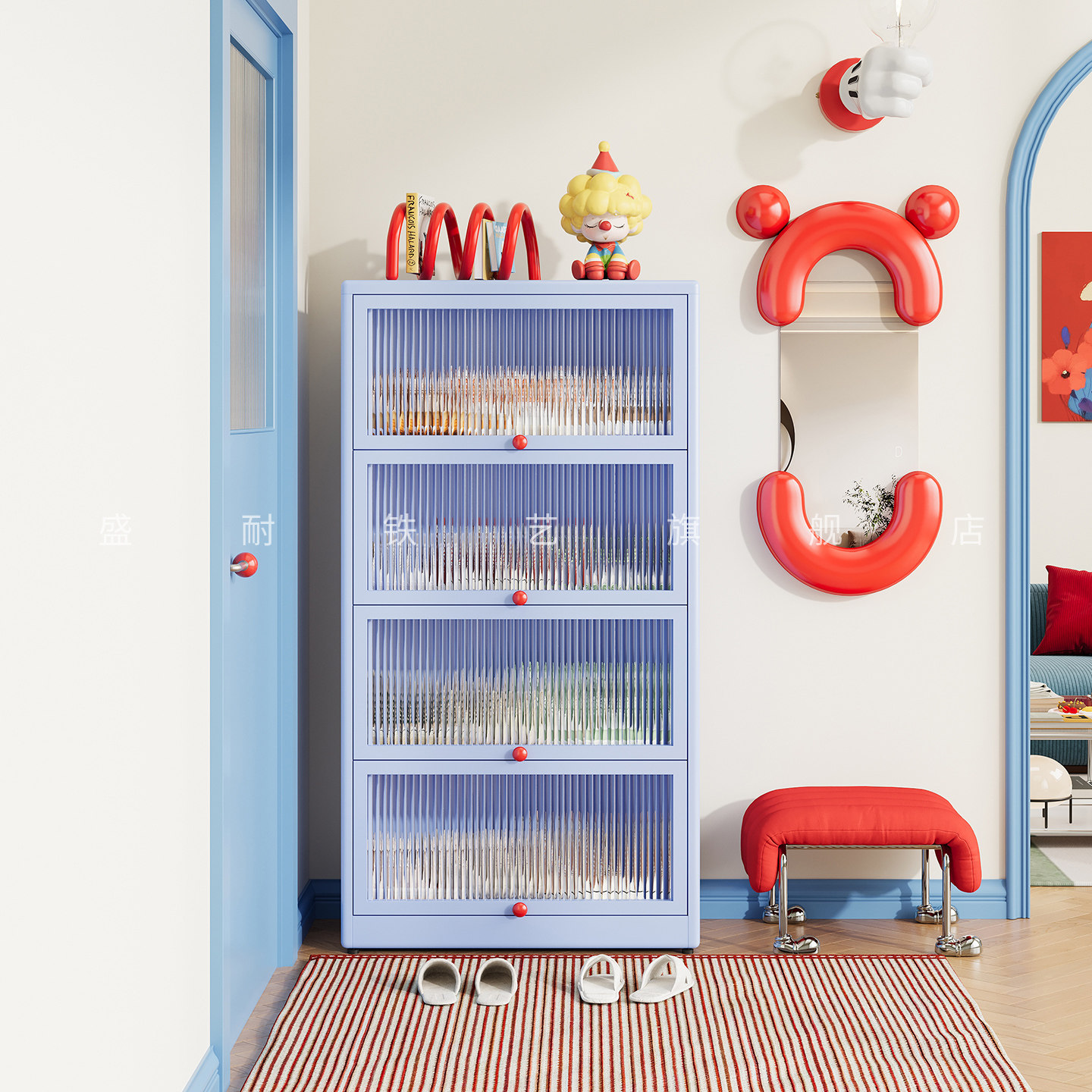 多巴胺儿童金属鞋柜家用门口高级感多层防尘大容量玄关鞋柜置物柜