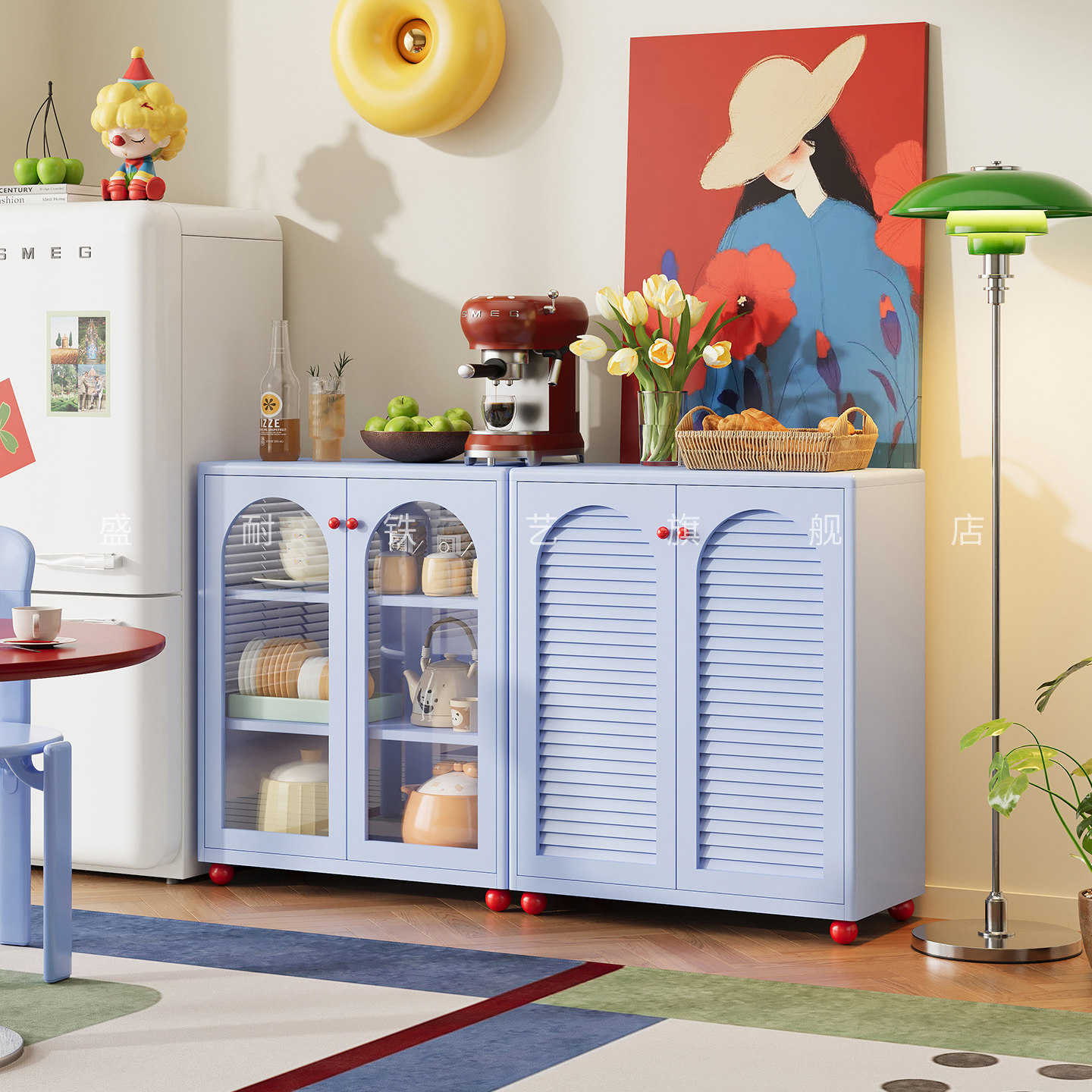 创意铁艺餐边柜2026新款客厅金属边柜小众风格咖啡柜零食柜储物柜