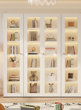 2米90宽书柜组合长虹玻璃法式简约现代书架客厅家用展示柜储物柜