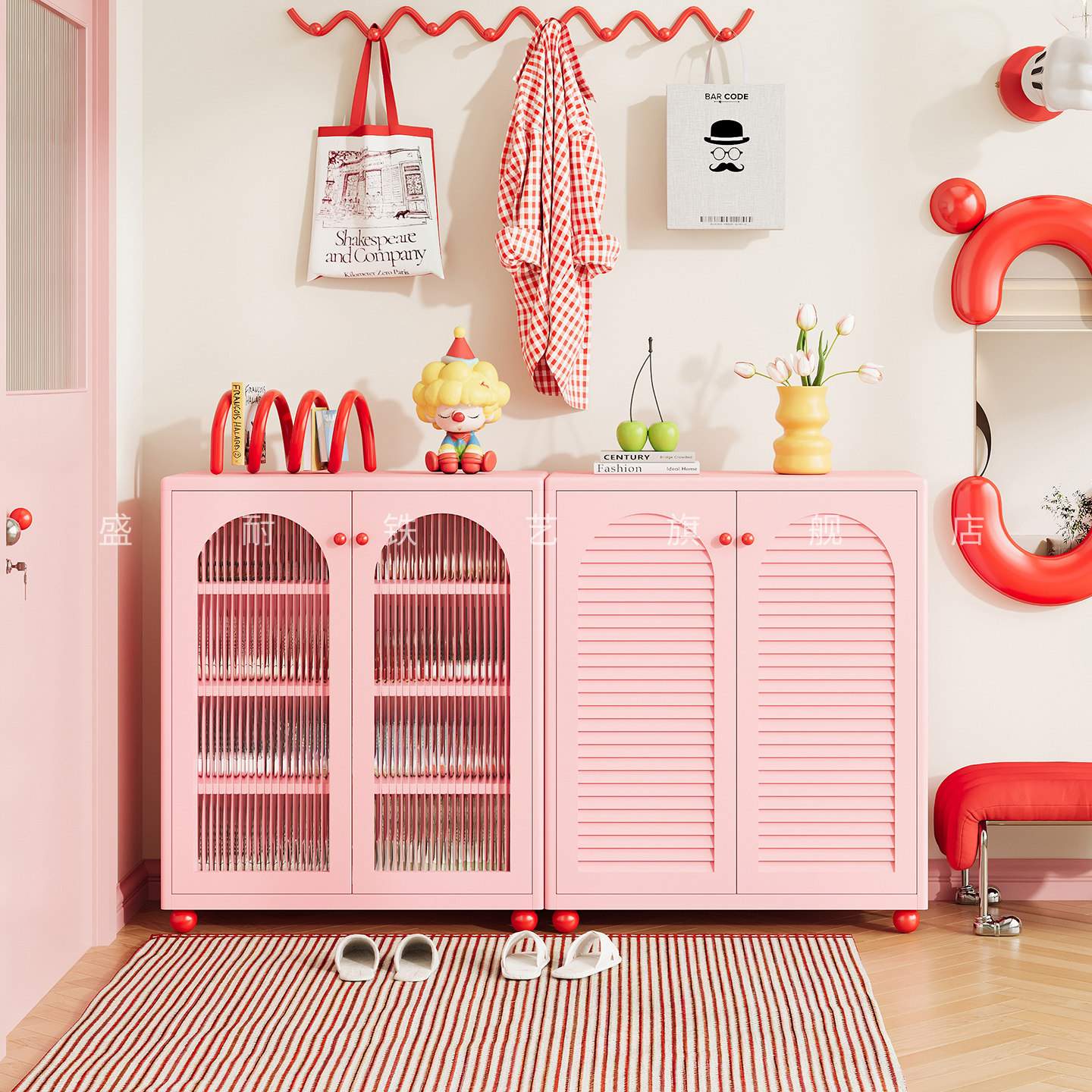 多巴胺家用钢制鞋柜户外门口多层置物柜大容量防尘带门鞋架储物柜