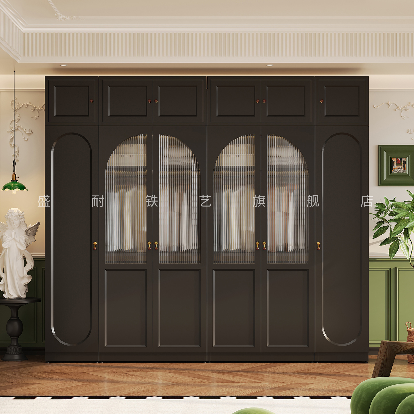 钢制衣柜卧室家用金属框架靠墙一体收纳柜省空间大容量衣服收纳柜