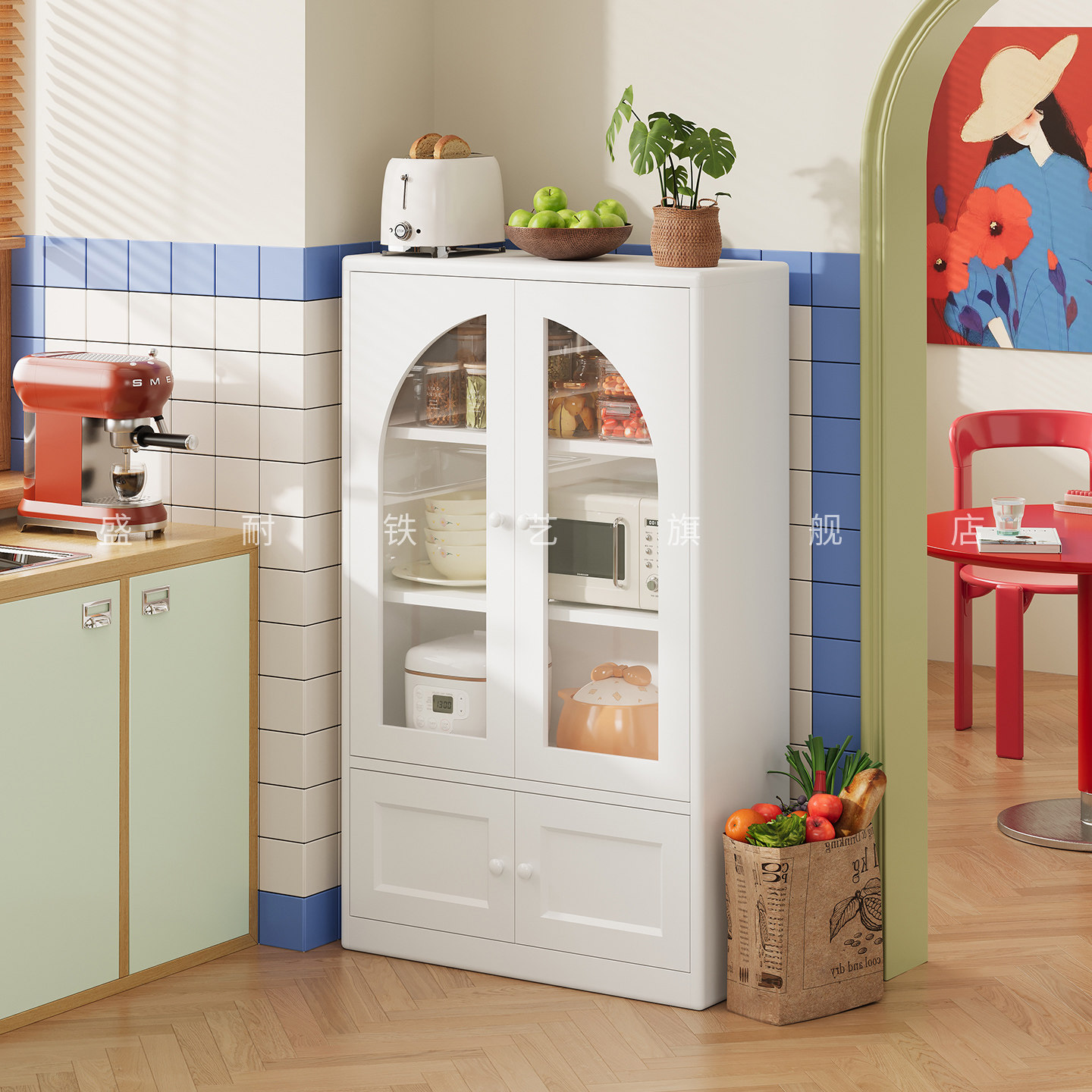 金属橱柜家用厨房置物柜餐边柜简约客厅靠墙储物柜多功能小边柜子