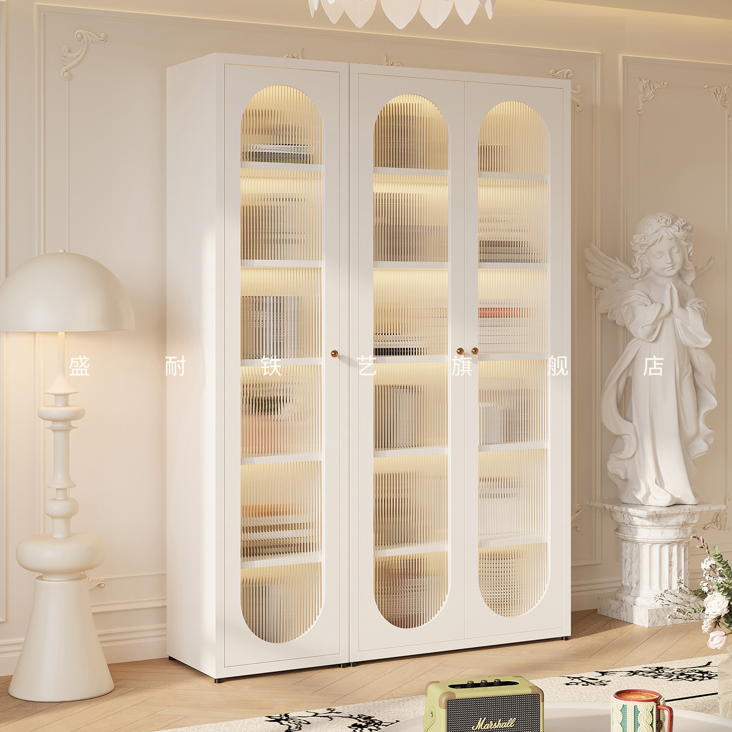 法式风简约无甲醛铁艺书柜书架2米高书橱家用客厅储物收纳展示柜