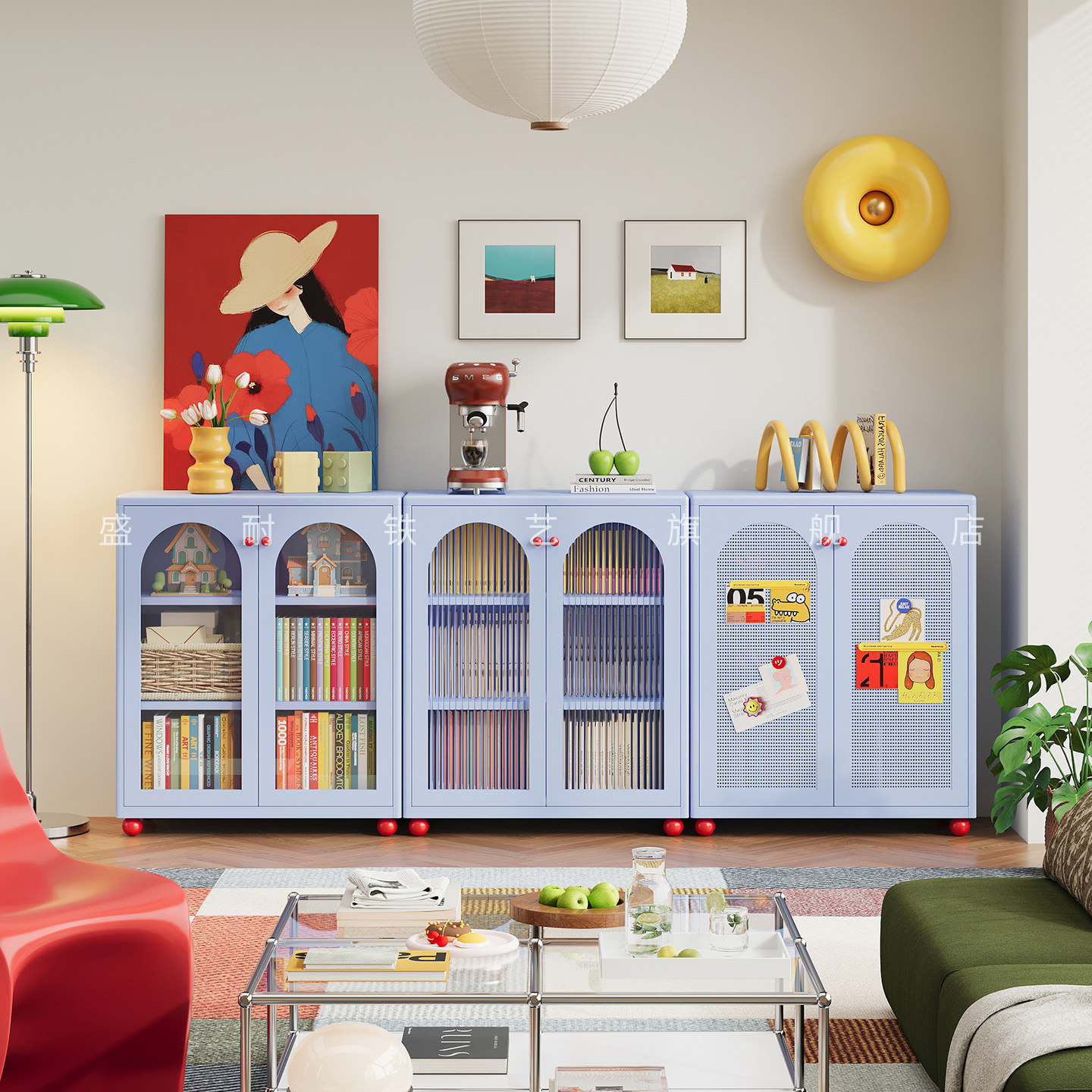 包豪斯风铁皮书架置物架落地家居靠墙角落多层学生柜子书柜储物柜