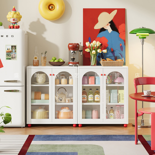 创意钢制餐边柜靠墙一体多层储物柜客厅金属置物架带门矮柜小边柜