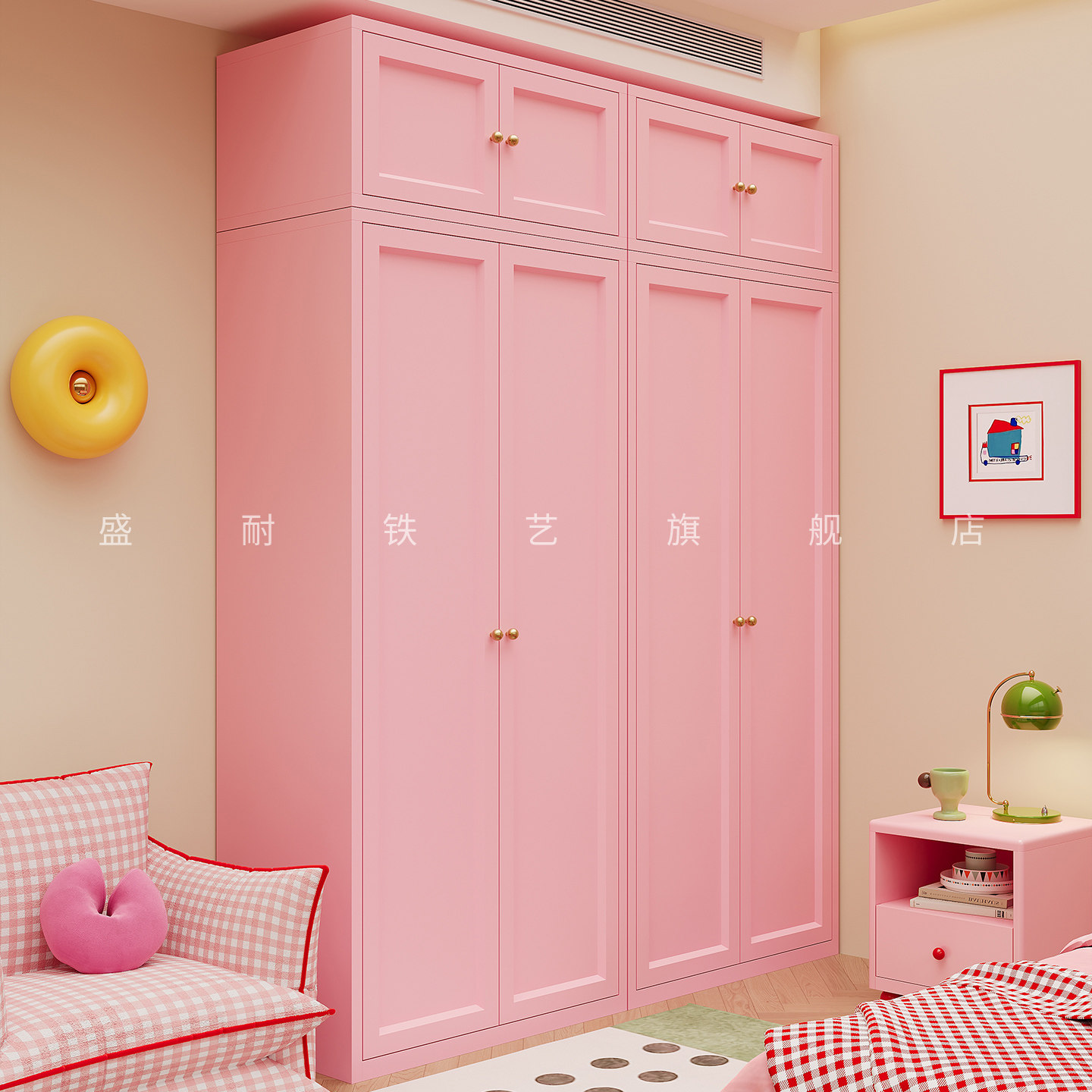 奶油风钢制组装小衣柜结实耐用加厚挂衣柜防尘防潮带门收纳储物柜