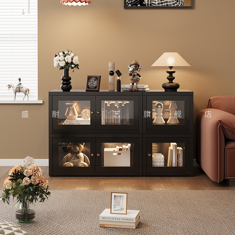 黑色书架落地置物架客厅组合柜家用柜子储物柜卧室置物柜矮柜书柜