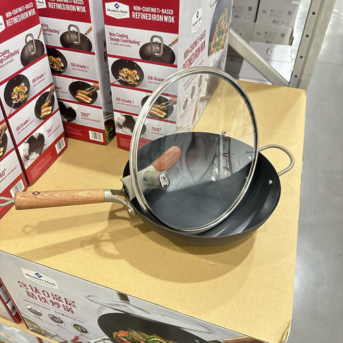 山姆会员店购MM含钛0涂层精铁炒锅不粘铁锅炒锅32cm加深炒锅铁锅