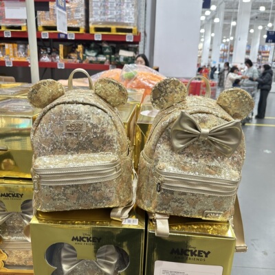 迪士尼乐园米奇米妮金色亮片双肩包迷你背包书包女童送里生日礼物