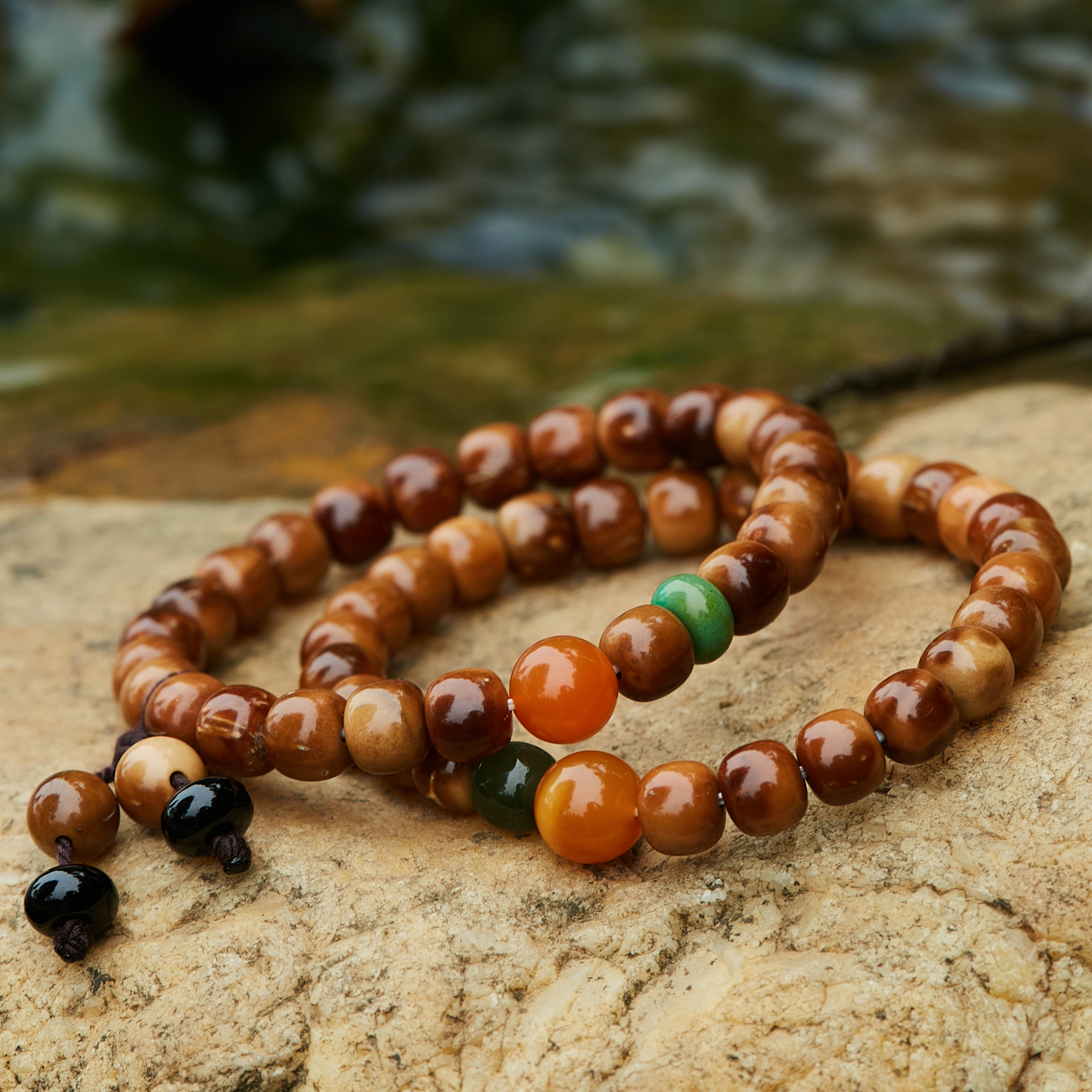 天然库克菩提和田玉文玩手串