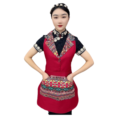 新款大兜民族风围裙饭店厨房餐饮