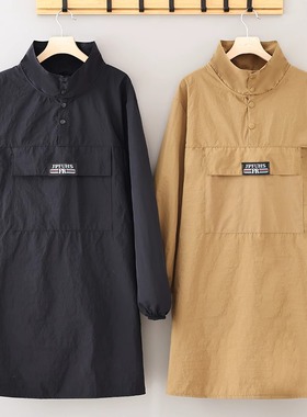 新款立领中长款围裙防泼水长袖拉链高领罩衣防脏柔软舒适透气罩衣