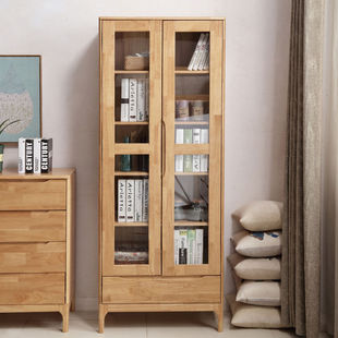 中伟实木书柜书橱书架文件柜两门书柜置物柜展示柜书房家具--原木