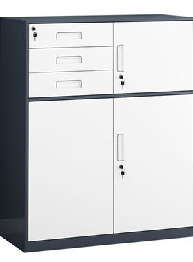 奕多美偏三斗内保矮柜灰白色带锁小柜子智能存储柜资料档案柜YDM-