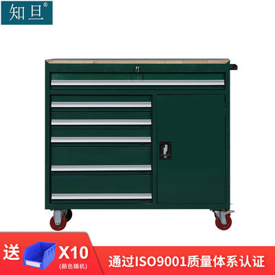 知旦602535工具车可移动工具箱钢制置物柜可定制绿色八抽实木面板