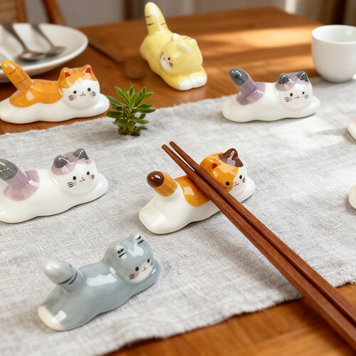 时器手绘猫咪筷架陶瓷筷托