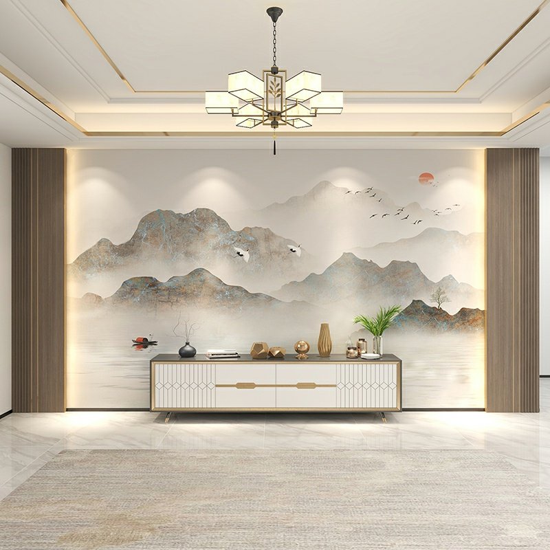 定制壁纸轻奢新中式水墨山水壁布电视背景墙壁画客厅沙发墙布墙纸_虎窝淘