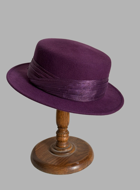 紫色羊毛呢秋冬定型礼帽精致新国风真丝麻装饰洋气咖色显脸小平顶