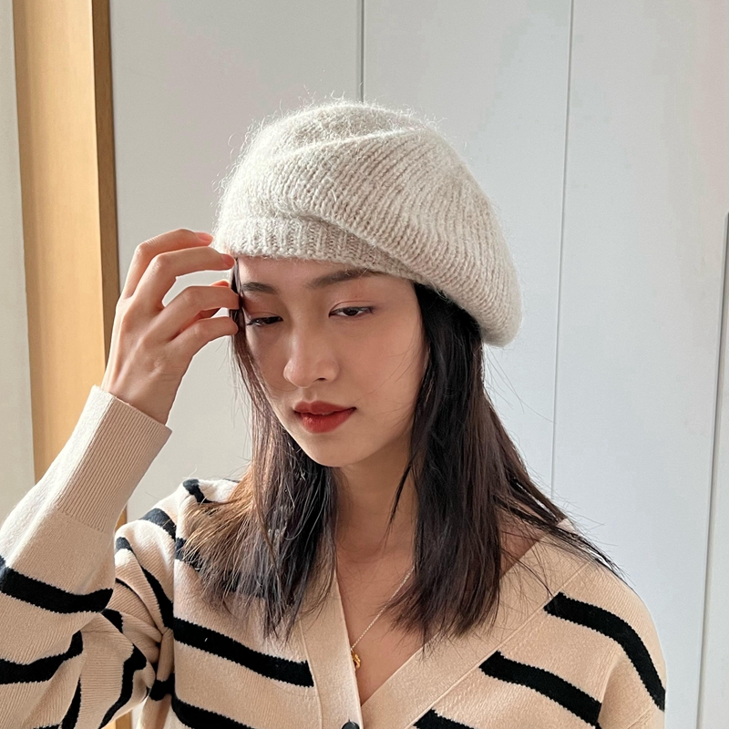 贝雷帽女冬季保暖羊毛马海毛