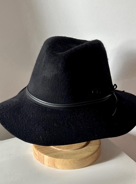 秋冬新款黑色羊毛呢拉毛加厚爵士帽精致礼帽自然边女士帽子时髦
