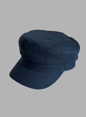 棉麻深蓝色海军帽鸭舌帽秋季新款时髦精款帽子英伦风薄款定型