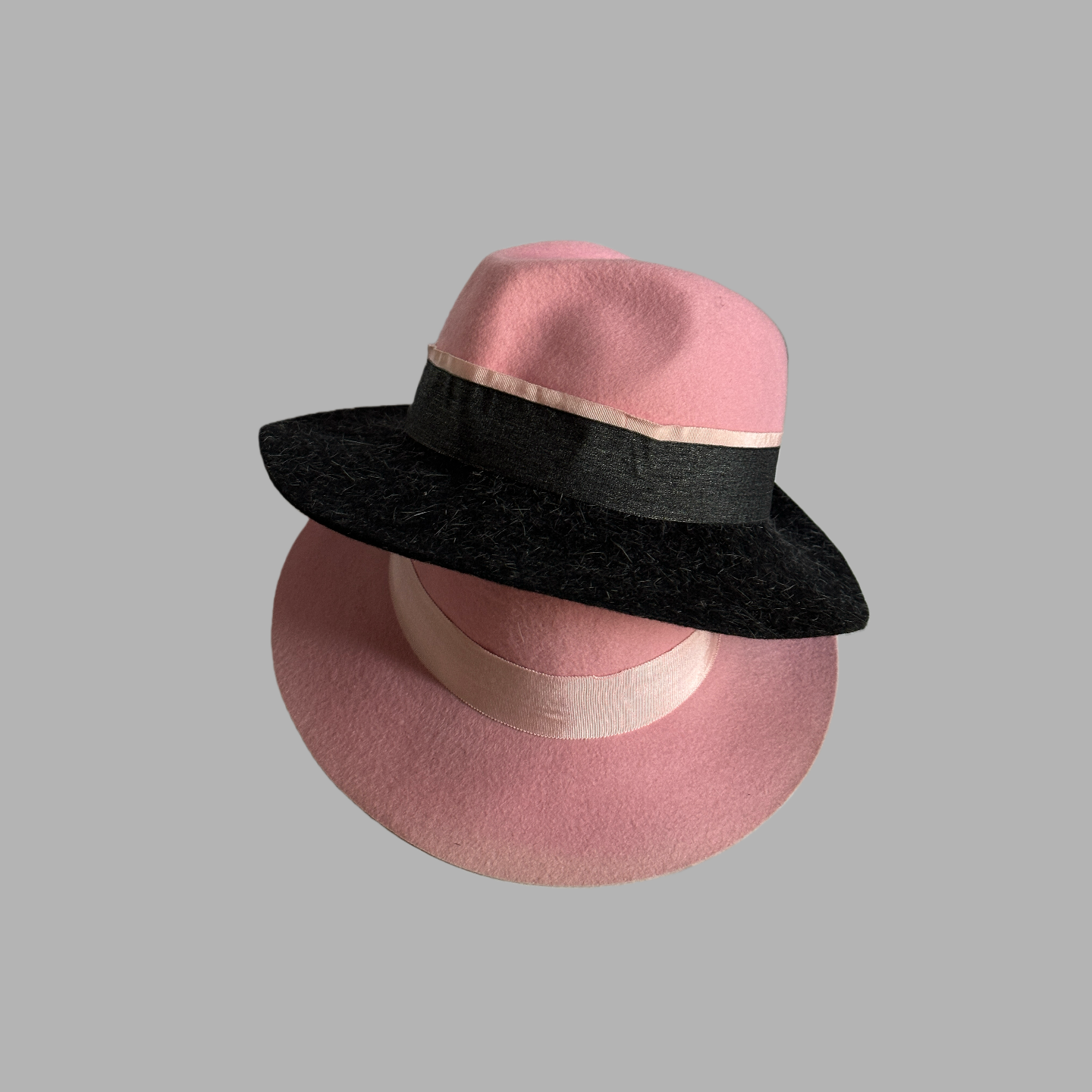 粉色撞色爵士帽女士礼帽英伦风复古港风羊毛呢定型毡帽绅士帽洋气