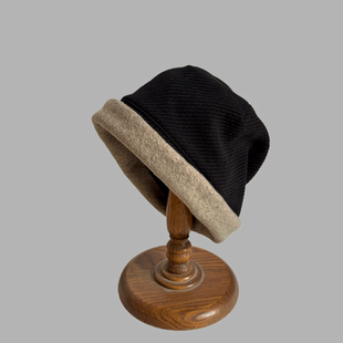 日系男女款加厚保暖地主帽堆堆帽撞色款户外帽低调包头帽秋冬帽子