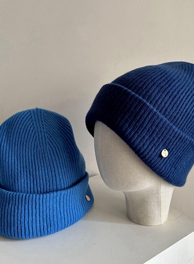 克莱因蓝色女士冬季保暖帽子围巾套装男士灰色橙色针织帽毛线帽