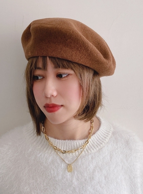 石原里美同款羊毛贝雷帽蓝色法式秋冬网红同款红色咖啡色女士帽子