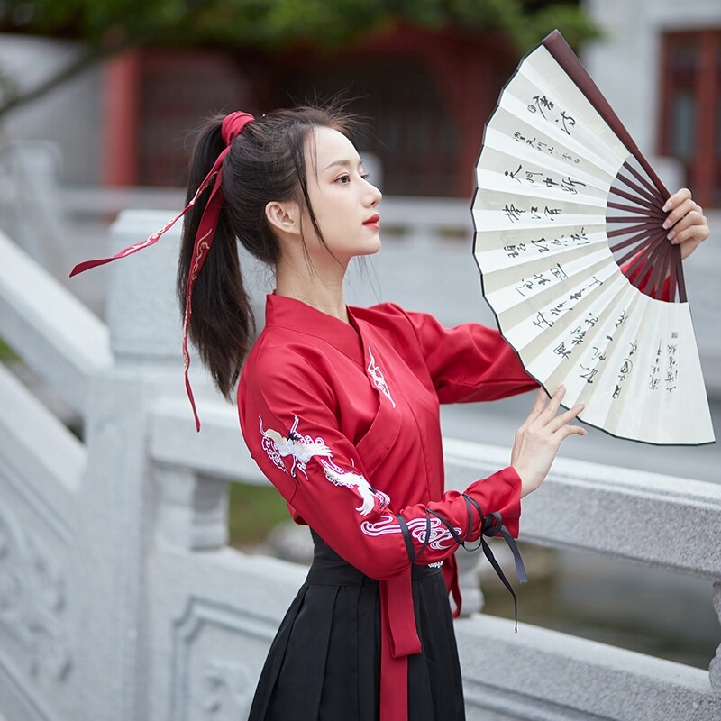 原创武侠红色汉服女中国风改良黑色霸气蓝色交领齐腰襦裙古风古装