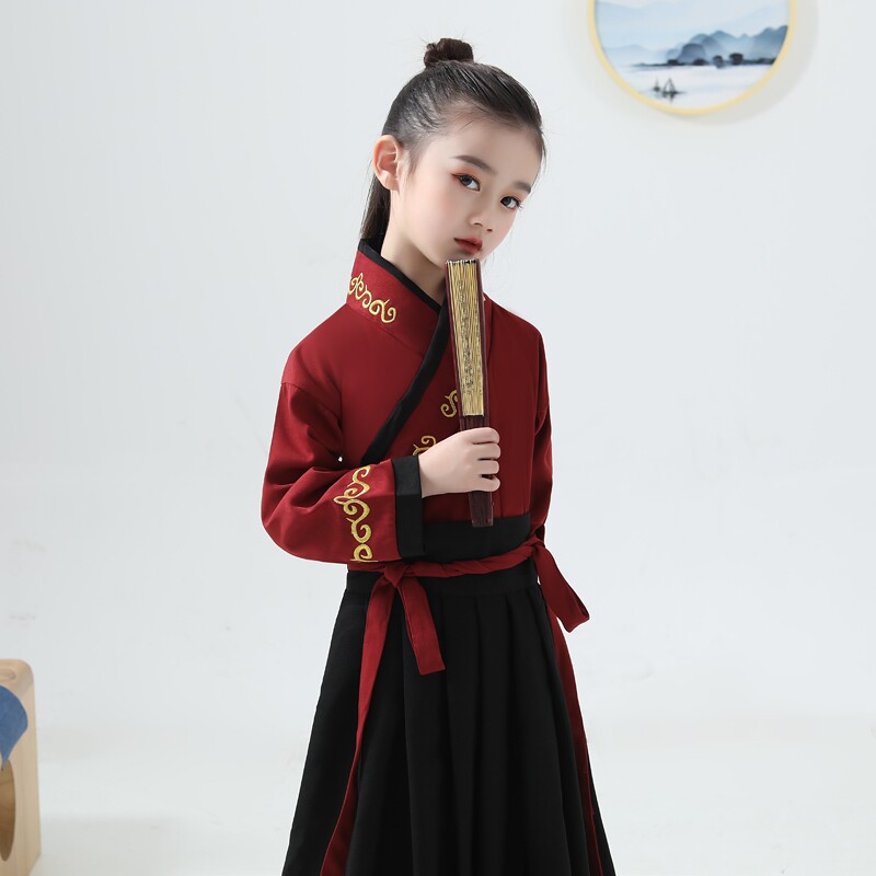 儿童古装汉服女童中国风侠客套装女孩花木兰国学服春秋唐装演出服图片