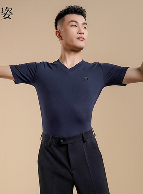 扉姿 男士摩登舞上衣短袖舞蹈练功服拉丁舞服成人跳舞服装F5023