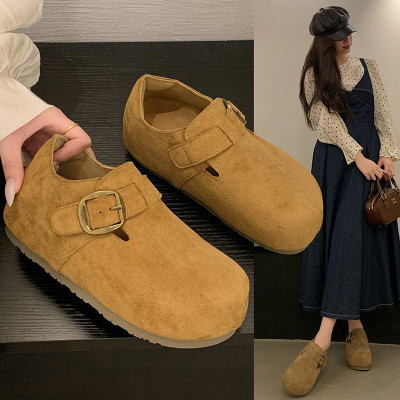 厚底内增高勃肯鞋女2025秋季新款百搭一脚蹬懒人复古全包博肯单鞋