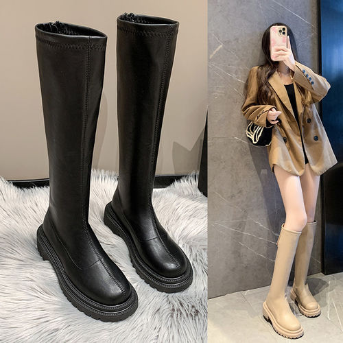 马丁靴长靴后拉链骑士靴