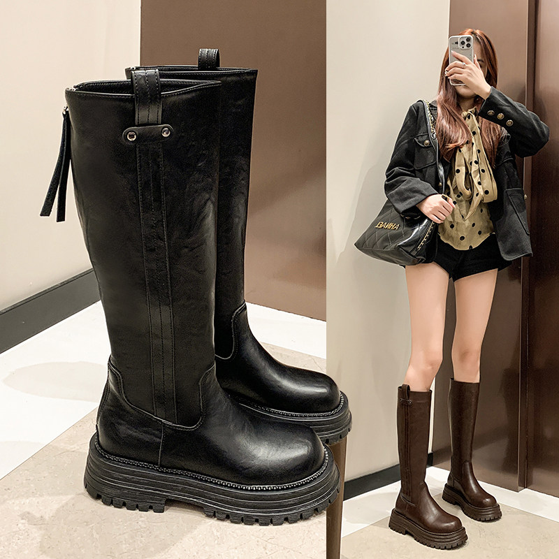 厚底长筒靴女2024新款秋冬季百搭显瘦高筒骑士靴小个子不过膝长靴