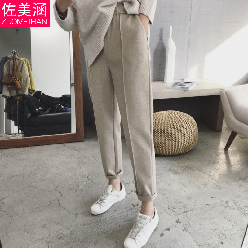 孕妇裤子秋冬外穿加长时尚毛呢奶奶裤加厚加绒呢子打底裤孕妇秋装