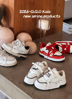 亲子新年春季新款儿童红色板鞋男童百搭小白鞋女童运动鞋防滑休闲