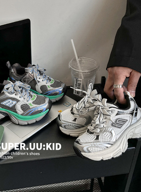 巴黎走秀10XL潮儿童运动鞋ins老爹鞋男女童复古轻便软底休闲单鞋