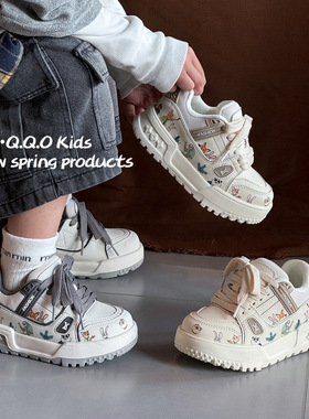 亲子小胖丁休闲板鞋儿童韩版卡通印花小白鞋男童运动鞋女童休闲鞋