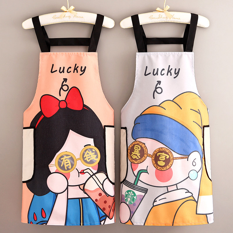 韩版时尚卡通防污耐磨家用厨房围裙上班做饭干活大人工作服围腰女