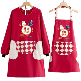 新款防水防油围裙家用厨房做饭罩衣定制logo印字餐饮长袖工作服女