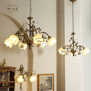 ACNikola法式全铜吊灯浪漫田园花朵美式复古风客厅卧室餐厅黄铜灯